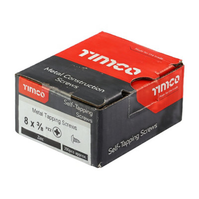 Timco - Metal Tapping Screws - PZ - Flange - Self-Tapping - Zinc (Size 8 x 3/8 - 200 Pieces)