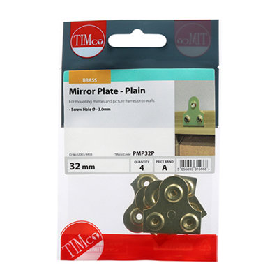 Timco - Mirror Plates - Plain - Electro Brass (Size 32mm - 4 Pieces)