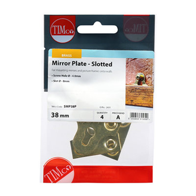 Timco - Mirror Plates - Slotted - Electro Brass (Size 38mm - 4 Pieces)