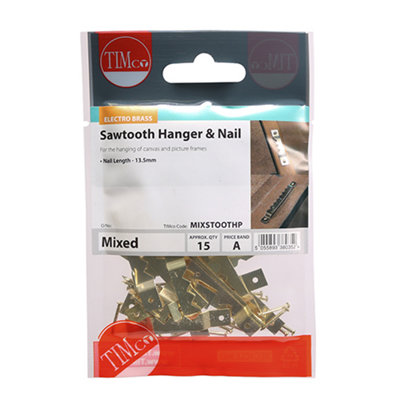 Timco - Mixed Sawtooth Hangers and Nails - Electro Brass (Size 41mm & 63mm  - 15 Pieces)