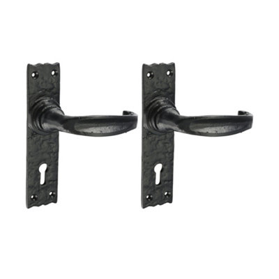 Timco - Narrow Style Lever Lock Handles - Antique Black (Size 155 x 37 - 2 Pieces)