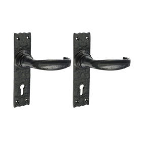Timco - Narrow Style Lever Lock Handles - Antique Black (Size 155 x 37 - 2 Pieces)