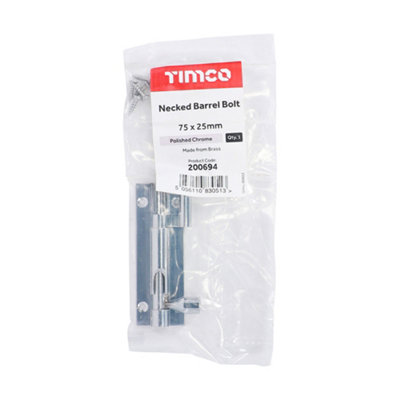Timco - Necked Barrel Bolt - Polished Chrome (Size 75 x 25mm - 1 Each)