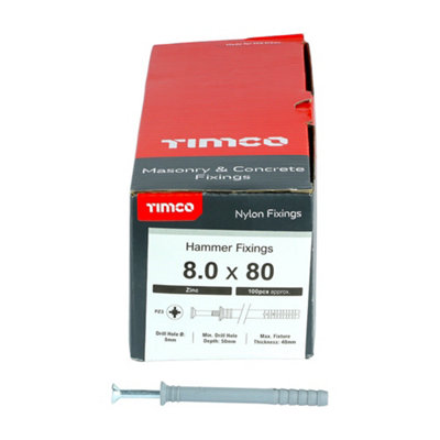 TIMCO Nylon Hammer Fixings - 8.0 x 80