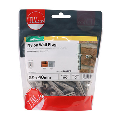 Timco - Nylon Plugs (Size 8.0 x 40 - 100 Pieces)