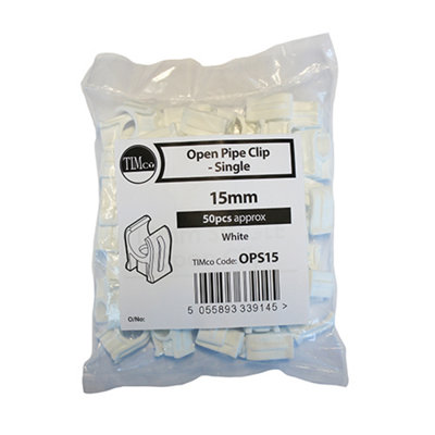 Timco - Pipe Clips - Open - Single (Size 15mm - 50 Pieces)