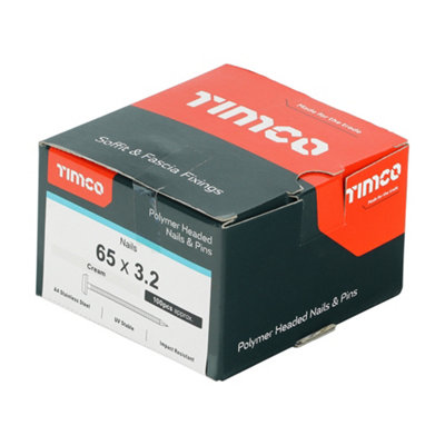 Timco - Polymer Headed Nails - A4 Stainless Steel - Cream  Size 65mm 100 Pieces