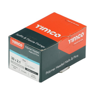 Timco - Polymer Headed Pins - A4 Stainless Steel - Chartwell Green (Size 30mm - 250 Pieces)