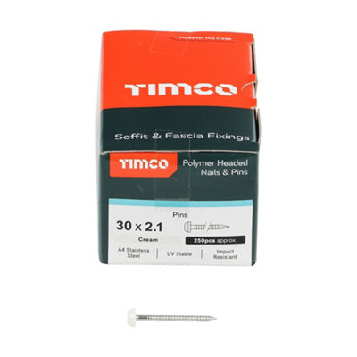 Timco - Polymer Headed Pins - A4 Stainless Steel - Cream (Size 30mm - 250 Pieces)