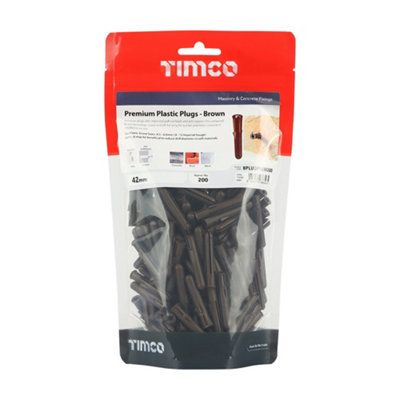 Timco - Premium Plastic Plugs - Brown (Size 42mm - 200 Pieces)