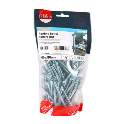 TIMCO Roofing Bolts & Square Nuts Silver - M6 x 80