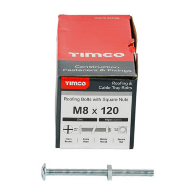 TIMCO Roofing Bolts & Square Nuts Silver - M8 x 120