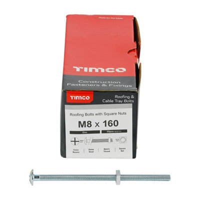 TIMCO Roofing Bolts & Square Nuts Silver - M8 x 160