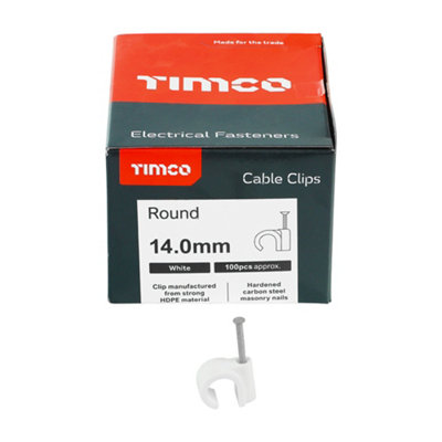 Timco - Round Cable Clips - White (Size To fit 14.0mm - 100 Pieces)