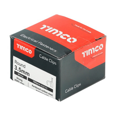 Timco - Round Cable Clips - White (Size To fit 3.5mm - 100 Pieces)