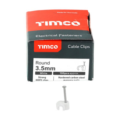 Timco - Round Cable Clips - White (Size To fit 3.5mm - 100 Pieces)
