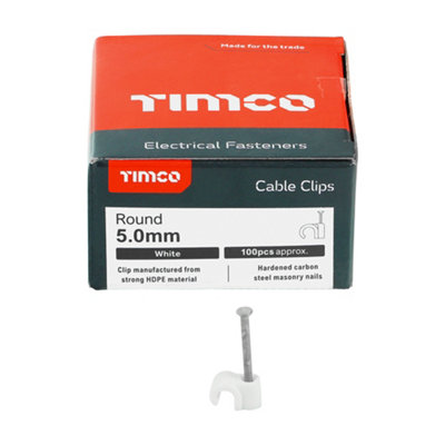 Timco - Round Cable Clips - White (Size To fit 5.0mm - 100 Pieces) - 3