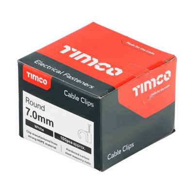 Timco - Round Cable Clips - White (Size To fit 7.0mm - 100 Pieces)