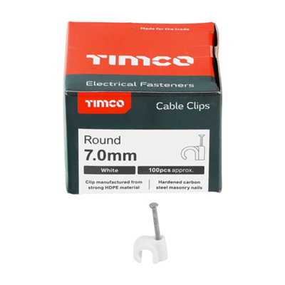 Timco - Round Cable Clips - White (Size To fit 7.0mm - 100 Pieces)
