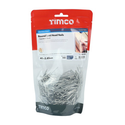 Timco - Round Lost Head Nails - Stainless Steel (Size 40 x 2.65 - 1 Kilograms)