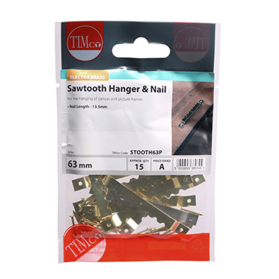 Timco - Sawtooth Hangers and Nails - Electro Brass (Size 63mm - 15 Pieces)