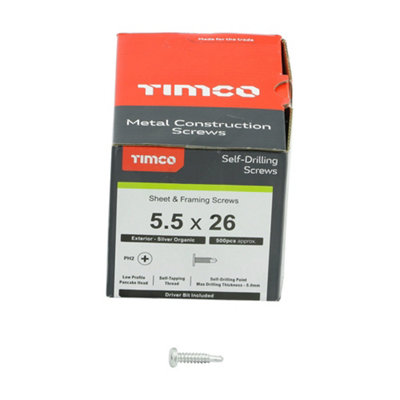 TIMCO Self-Drilling Metal Framing Low Profile Pancake Head Exterior Silver Screws - 5.5 x 26
