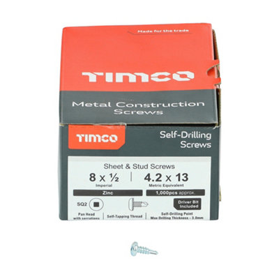 TIMCO Self-Drilling Metal Framing Pan Head Silver Screws - 8 x 1/2