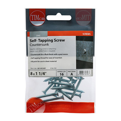 TIMCO Self-Tapping Countersunk Silver Screws - 8 x 1 1/4 (16pcs)