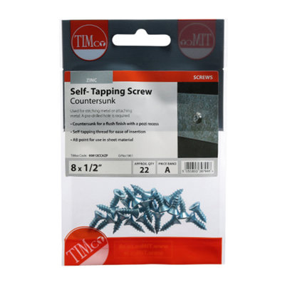 TIMCO Self-Tapping Countersunk Silver Screws - 8 x 1/2 (22pcs)