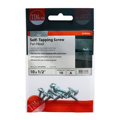 TIMCO Self-Tapping Pan Head Silver Screws - 10 x 1/2 (10pcs)