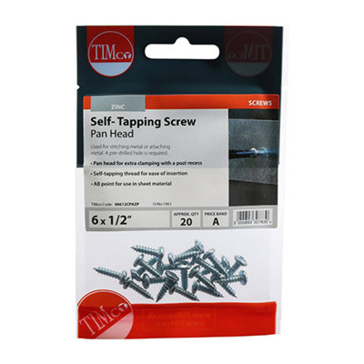 TIMCO Self-Tapping Pan Head Silver Screws - 6 x 1/2