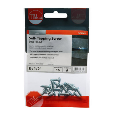 TIMCO Self-Tapping Pan Head Silver Screws - 8 x 1/2 (16pcs)