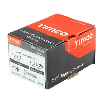 Timco - Self-Tapping Screws - PZ - Countersunk - Zinc (Size 10 x 1 - 200 Pieces)