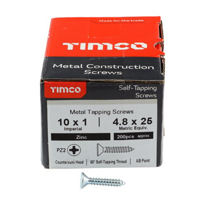 Timco - Self-Tapping Screws - PZ - Countersunk - Zinc (Size 10 x 1 - 200 Pieces) - 3