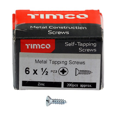 Timco - Self-Tapping Screws - PZ - Countersunk - Zinc (Size 6 x 1/2 - 200 Pieces)