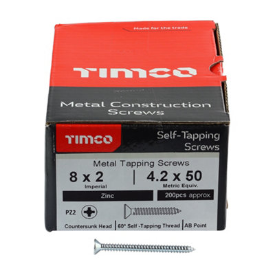 Timco - Self-Tapping Screws - PZ - Countersunk - Zinc (Size 8 x 2 - 200 Pieces)