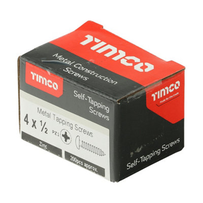 Timco - Self-Tapping Screws - PZ - Pan - Zinc (Size 4 x 1/2 - 200 Pieces)