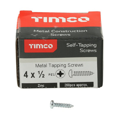 Timco - Self-Tapping Screws - PZ - Pan - Zinc (Size 4 x 1/2 - 200 Pieces)
