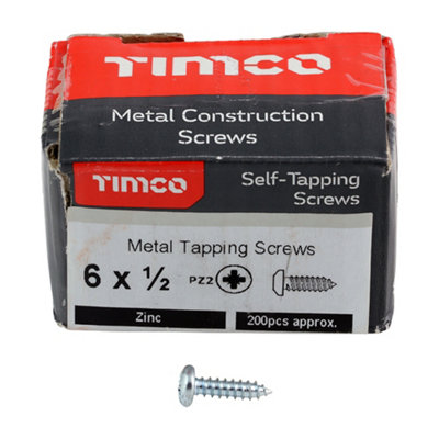Timco - Self-Tapping Screws - PZ - Pan - Zinc (Size 6 x 1/2 - 200 Pieces)