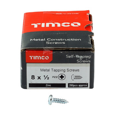 Timco - Self-Tapping Screws - PZ - Pan - Zinc (Size 8 x 1/2 - 200 Pieces)