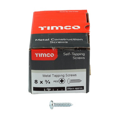 Timco - Self-Tapping Screws - PZ - Pan - Zinc (Size 8 x 3/4 - 200 Pieces)