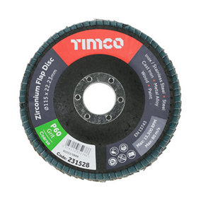 TIMCO Set of Flap Discs Zirconium Type 29 Conical P60 Grit - 115 x 22.23
