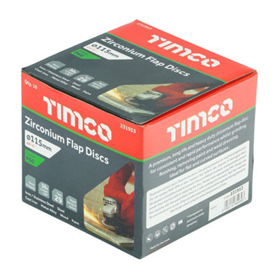 TIMCO Set of Flap Discs Zirconium Type 29 Conical P60 Grit - 115 x 22.23 - 4