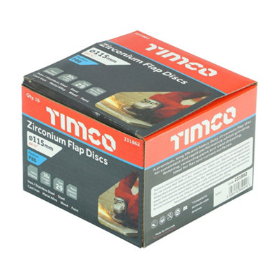 TIMCO Set of Flap Discs Zirconium Type 29 Conical P80 Grit - 115 x 22.23 - 4