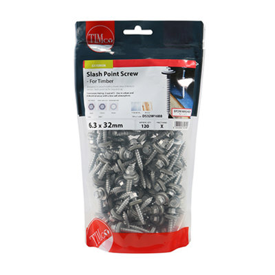 TIMCO Slash Point Sheet Metal to Timber Drill Screw Exterior Silver with EPDM Washer - 6.3 x 32