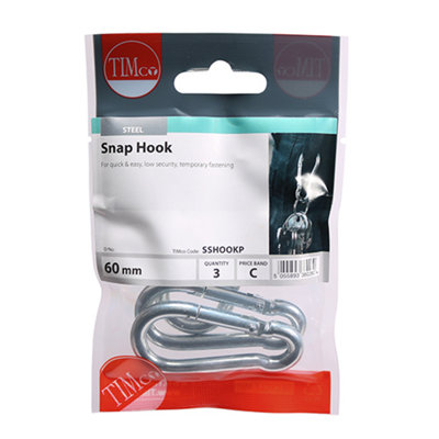 Timco - Snap Hooks - Steel (Size 60mm - 3 Pieces)