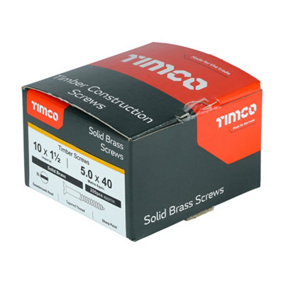 TIMCO Solid Brass Countersunk Woodscrews - 10 x 1 1/2 (200pcs)
