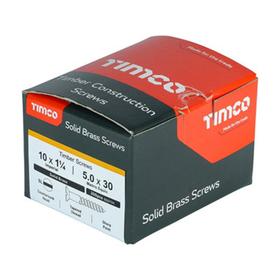 TIMCO Solid Brass Countersunk Woodscrews - 10 x 1 1/4 (200pcs)