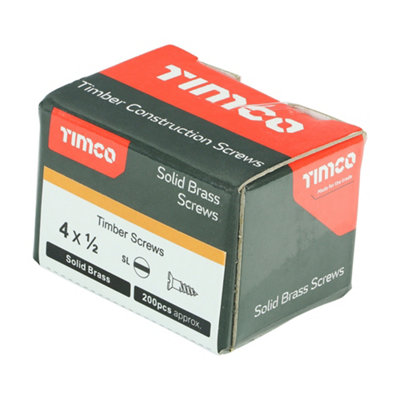 TIMCO Solid Brass Countersunk Woodscrews - 4 x 1/2 (200pcs)