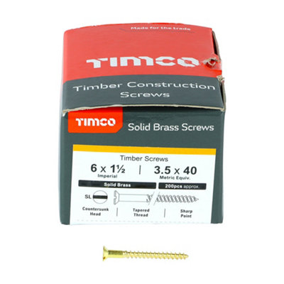 TIMCO Solid Brass Countersunk Woodscrews - 6 x 1 1/2 (200pcs)